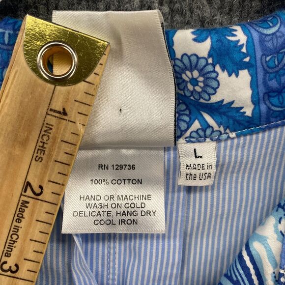 Finley Blouse Top Womens L Blue Striped Tunic Collared Office Ladies Preppy - Picture 8 of 10